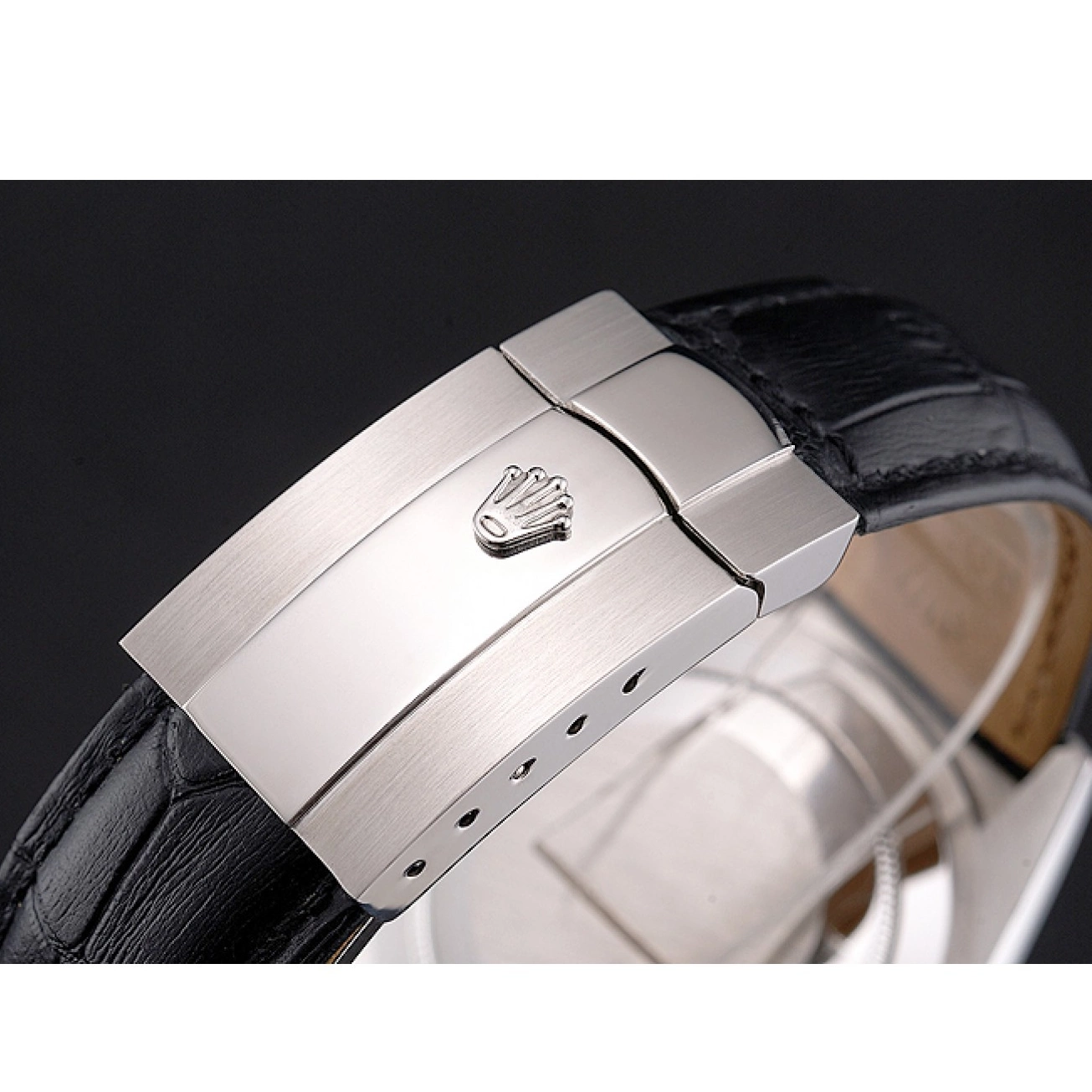 Aaa fake watches Dweller Leather Strap Black Rolex Sky Steel Dial Case Black Stainless 0624
